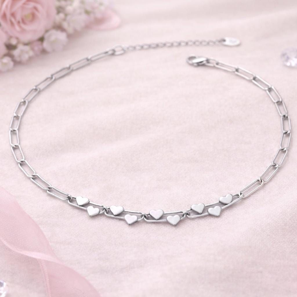 Silver Heart Chain Necklace – Dainty Paperclip Link Necklace – Minimal Heart Charm – Romantic Gift for Her – Everyday Gold Necklace - B027