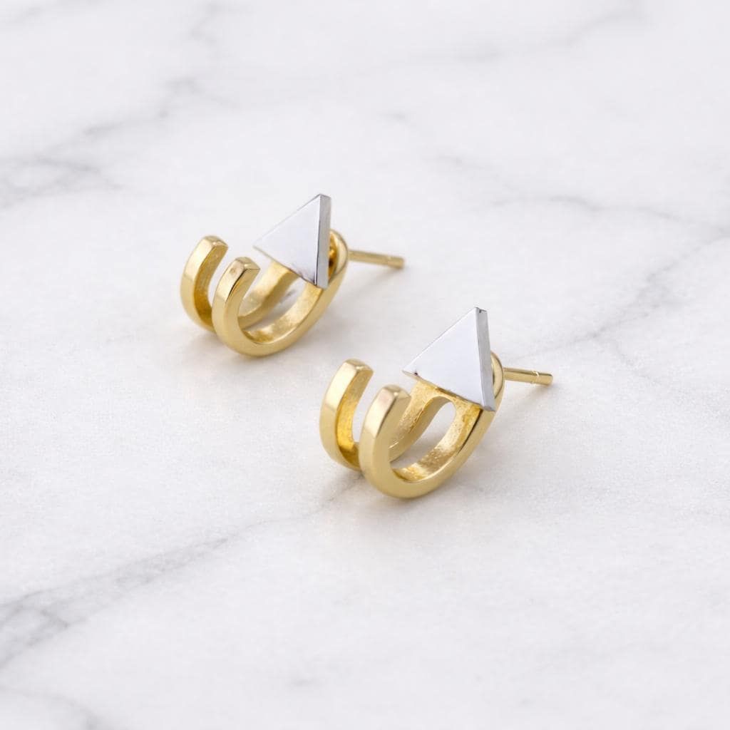 Triangle Stud Wrap Earrings for Men, Gold Hoop Jacket Earrings, Geometric Triangle Studs, Minimalist Mens Earrings, Stainless Steel Earrings