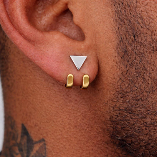 Triangle Stud Wrap Earrings for Men, Gold Hoop Jacket Earrings, Geometric Triangle Studs, Minimalist Mens Earrings, Stainless Steel Earrings